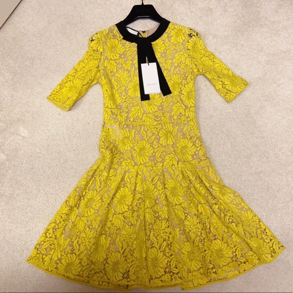 Gucci Yellow Lace Dress